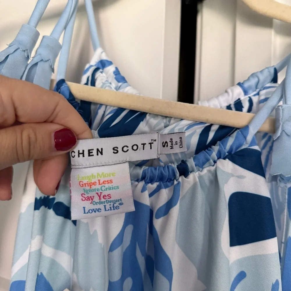 NWT Gretchen Scott Blue Sleeveless Dress Tie Shoulder Short‎